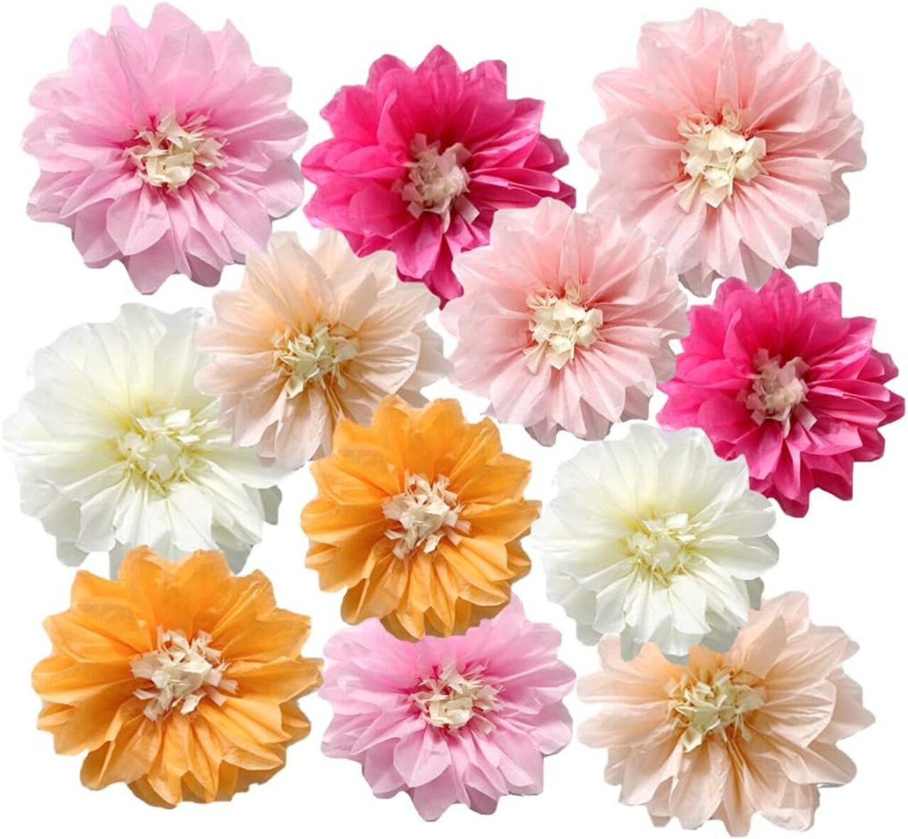 12pcs 8in 10in Paper Pom Poms Hanging Decors Paper Flowers DIY Art Craft Blooms for Occasions: Wedding, Baby Shower, Birthdays